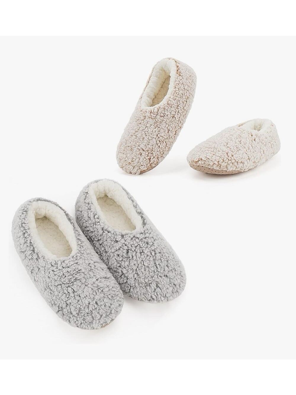 2 Pair Women's Soft Sole Slipper Socks with Gripper Sherpa Lined New In Box 9-10